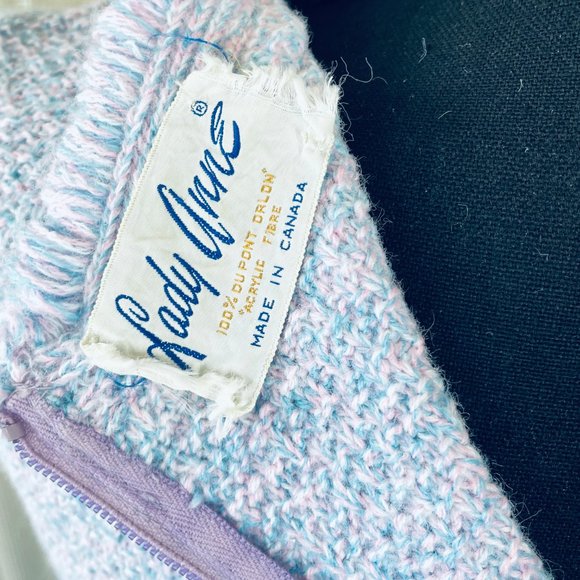 Vintage 60s two pieces set, pink and blue wool sleeveless top and straight skirt - Picture 5 of 7